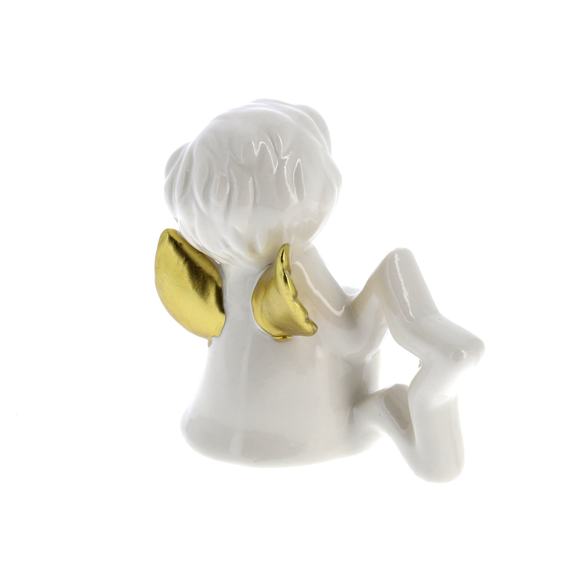 Angelo in porcellana bianca con ali oro. Altezza 10 cm