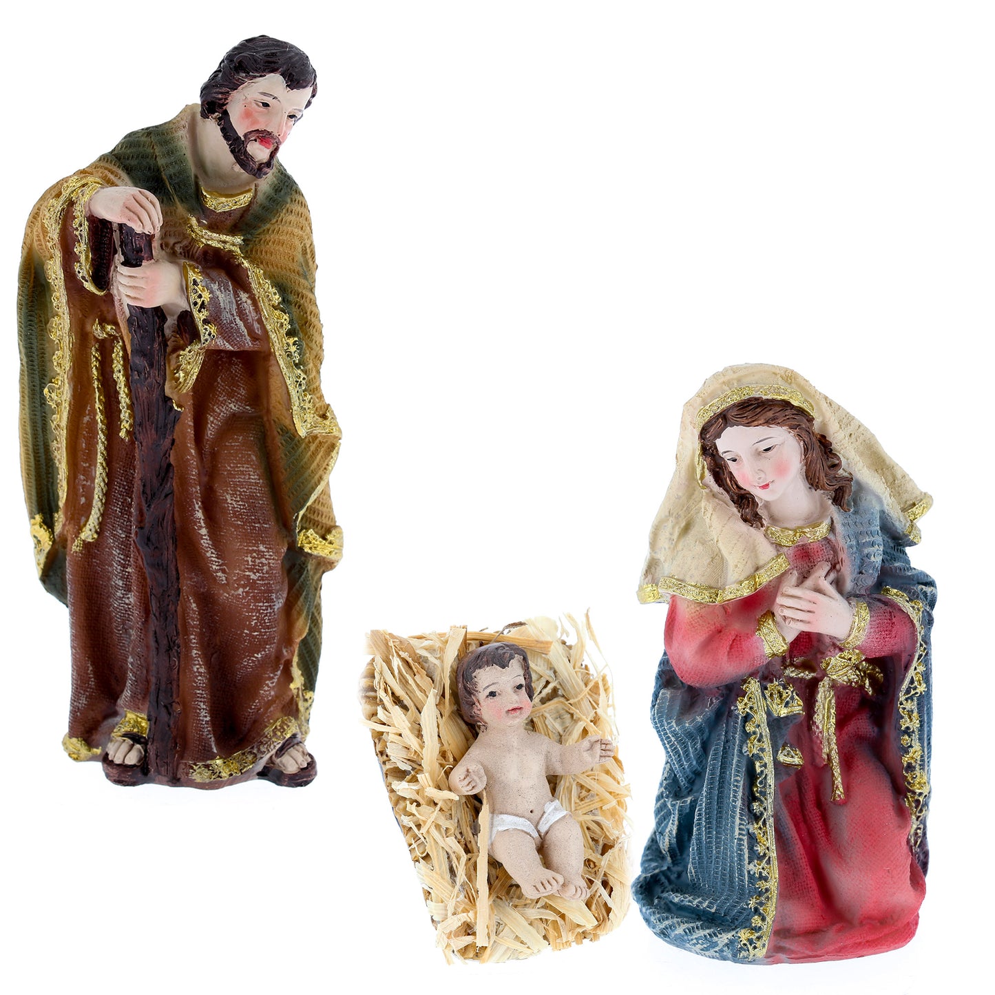 Set presepe composto da 11 soggetti in resina. Altezza 15,4 cm