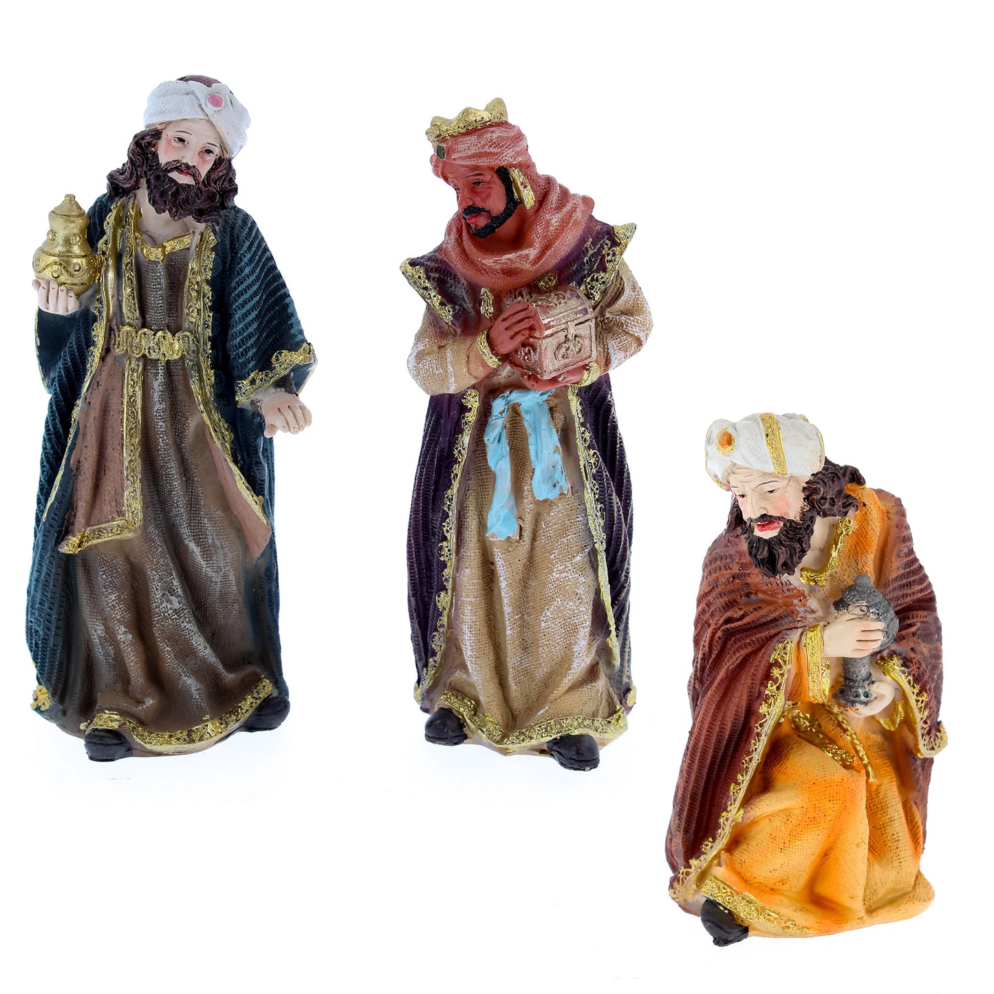 Set presepe composto da 11 soggetti in resina. Altezza 15,4 cm