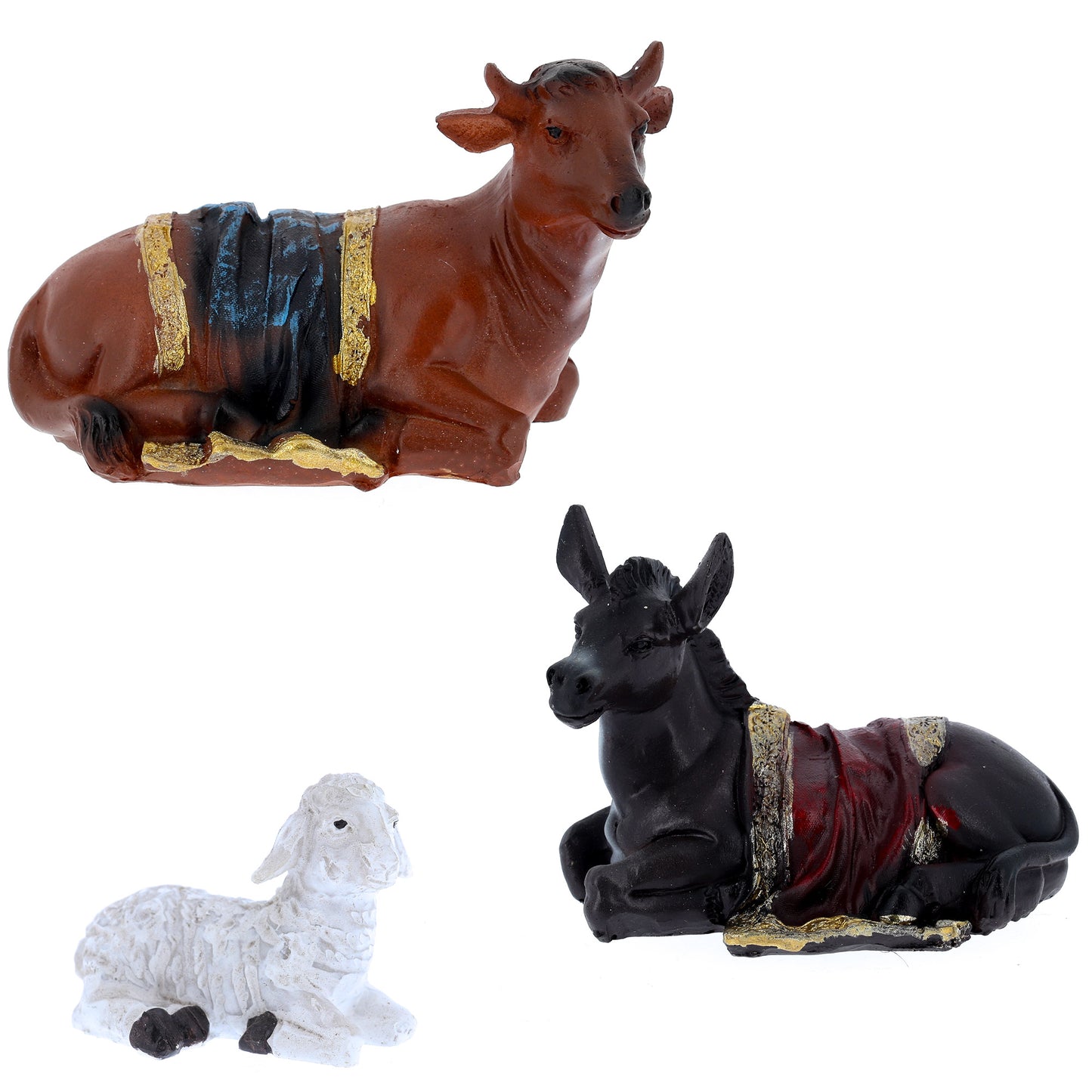 Set presepe composto da 11 soggetti in resina. Altezza 15,4 cm