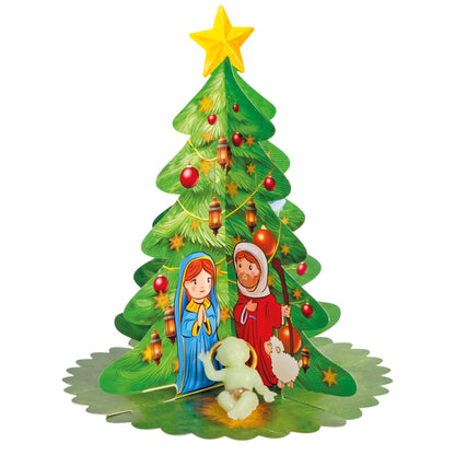 Albero di Natale tridimensionale da montare con Gesù Bambino fosforescente, per bambini. Altezza 15 cm