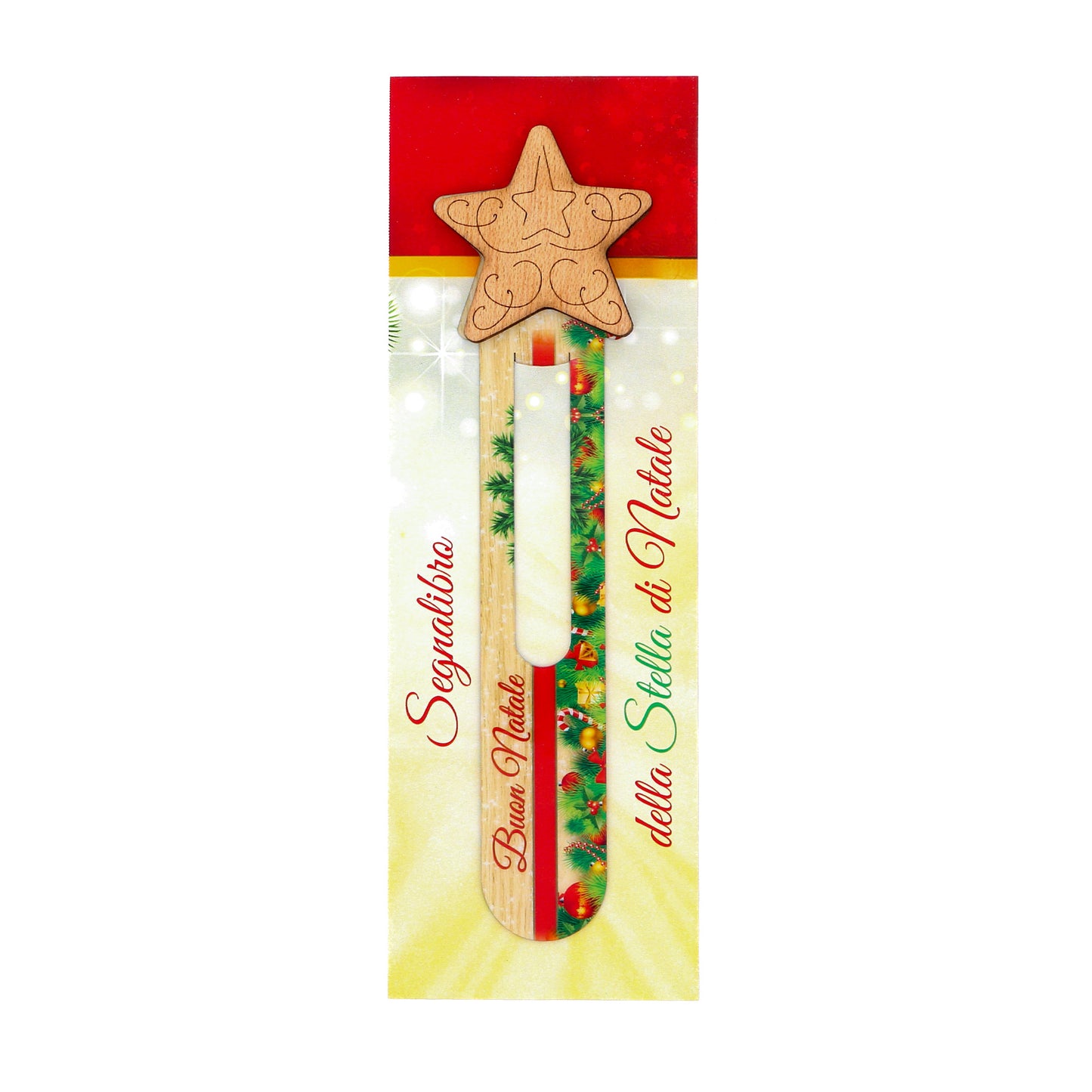 Segnalibro in legno con applicazioni natalizie, completo di confezione. Altezza 22 cm