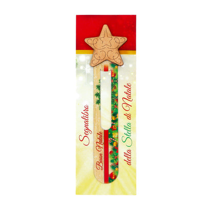 Segnalibro in legno con applicazioni natalizie, completo di confezione. Altezza 22 cm