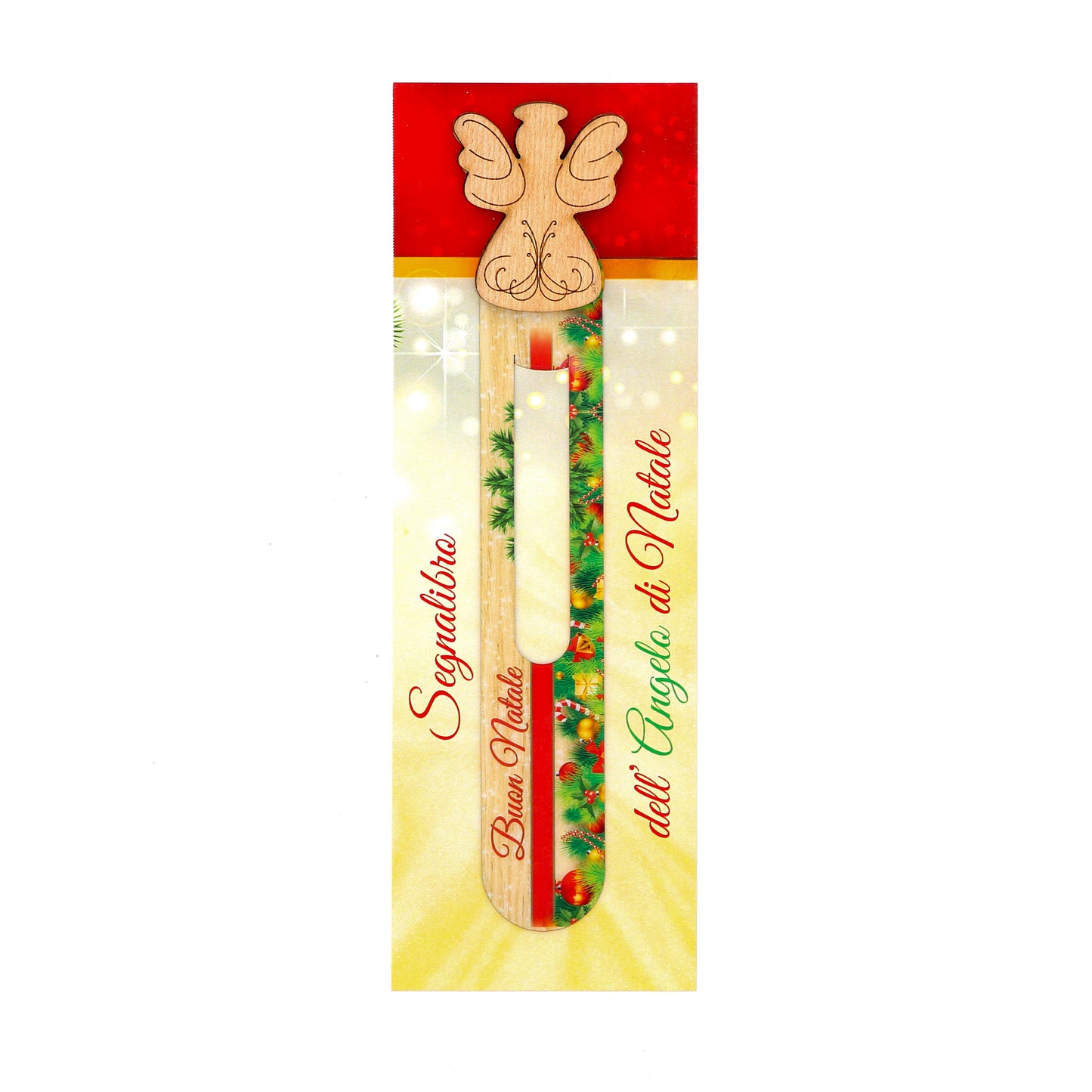 Segnalibro in legno con applicazioni natalizie, completo di confezione. Altezza 22 cm
