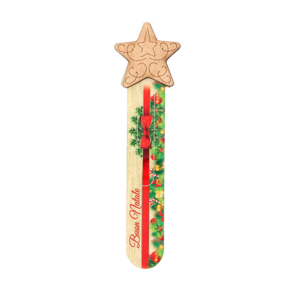 Segnalibro in legno con applicazioni natalizie, completo di confezione. Altezza 22 cm