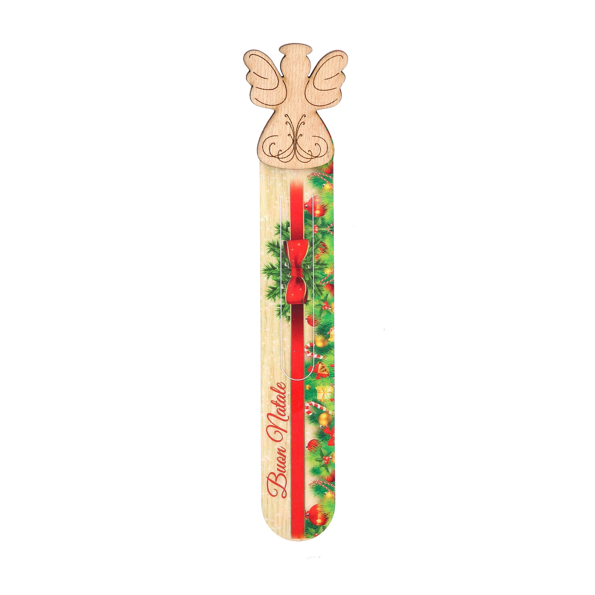 Segnalibro in legno con applicazioni natalizie, completo di confezione. Altezza 22 cm