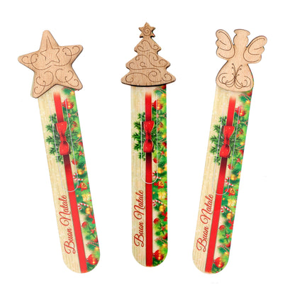 Segnalibro in legno con applicazioni natalizie, completo di confezione. Altezza 22 cm