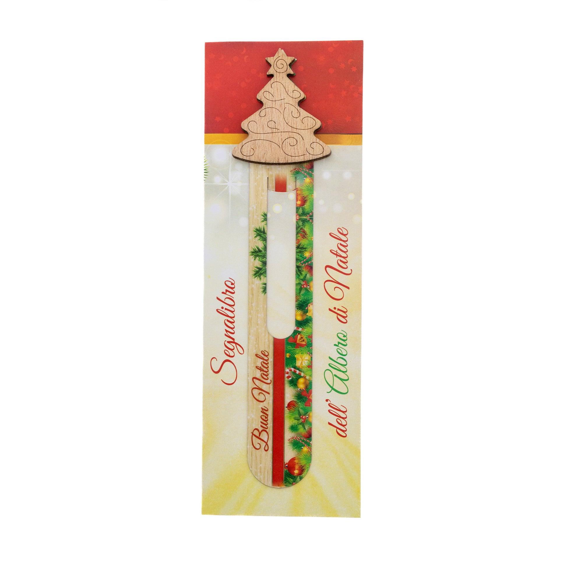 Segnalibro in legno con applicazioni natalizie, completo di confezione. Altezza 22 cm