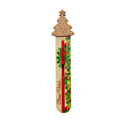 Segnalibro in legno con applicazioni natalizie, completo di confezione. Altezza 22 cm
