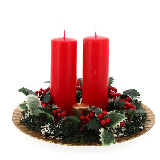 Corona dell'avvento su piatto, da appoggio. Diametro 32,5 cm