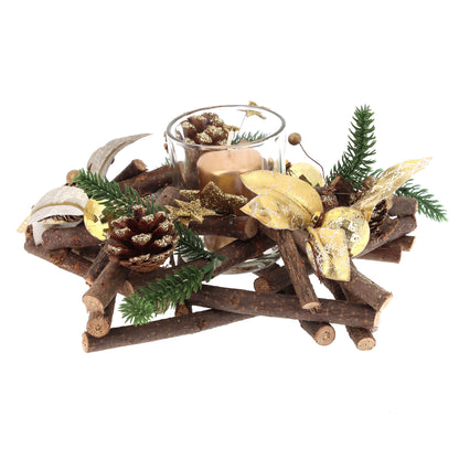 Portacandela in legno a stella decorato. Dimensioni 34,5 cm