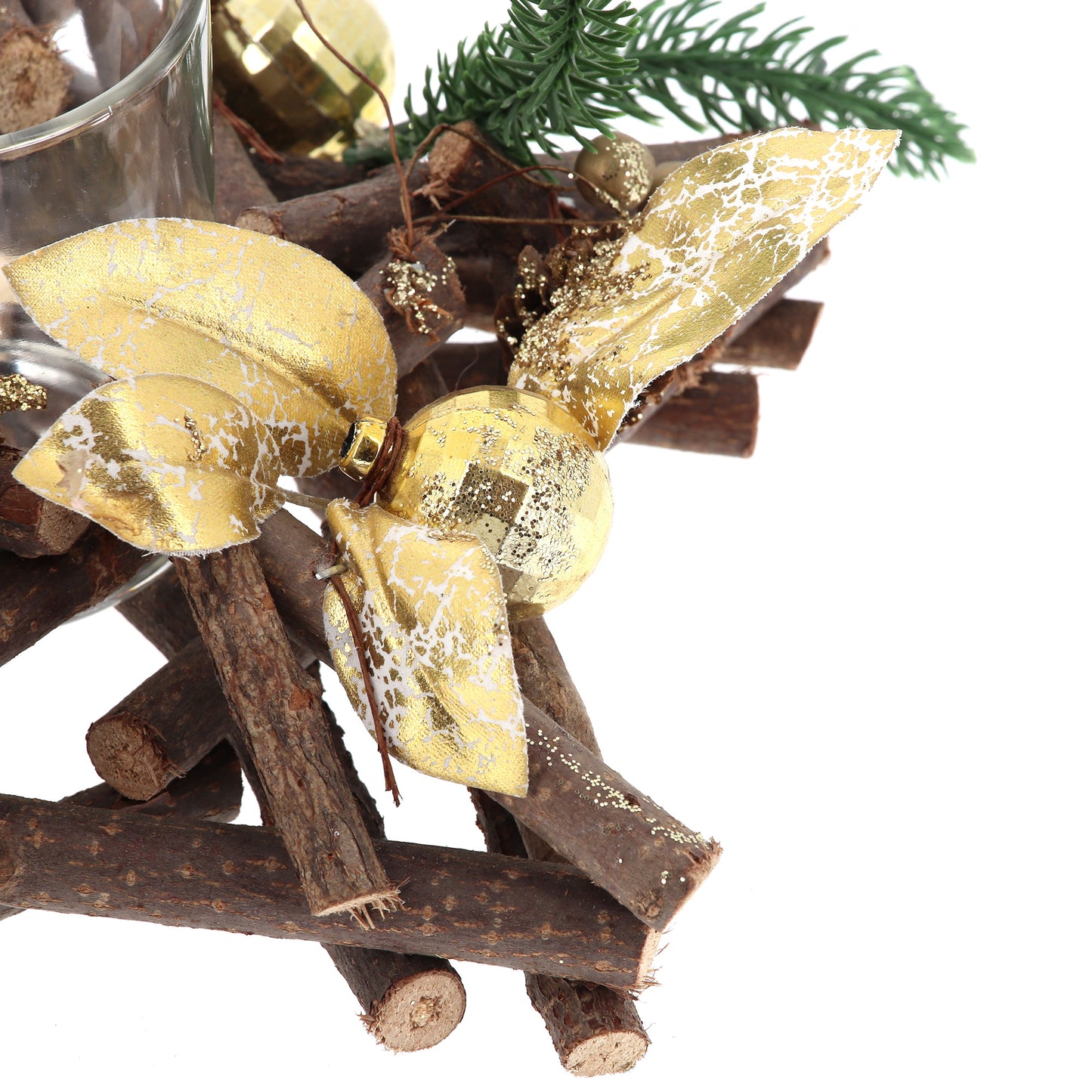 Portacandela in legno a stella decorato. Dimensioni 34,5 cm