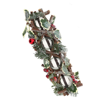 Portacandele in legno decorato. Lunghezza 40 cm