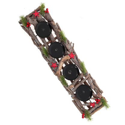 Portacandele in legno decorato. Lunghezza 55 cm