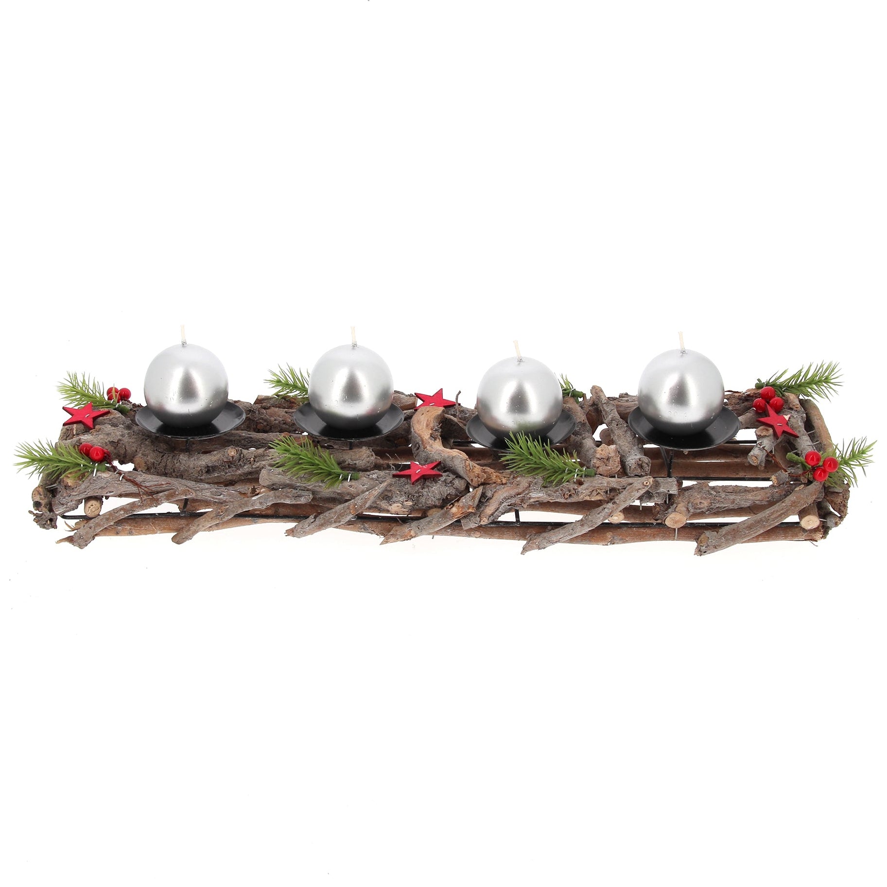 Portacandele in legno decorato. Lunghezza 55 cm