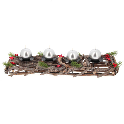 Portacandele in legno decorato. Lunghezza 55 cm