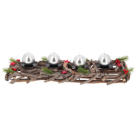 Portacandele in legno decorato. Lunghezza 55 cm