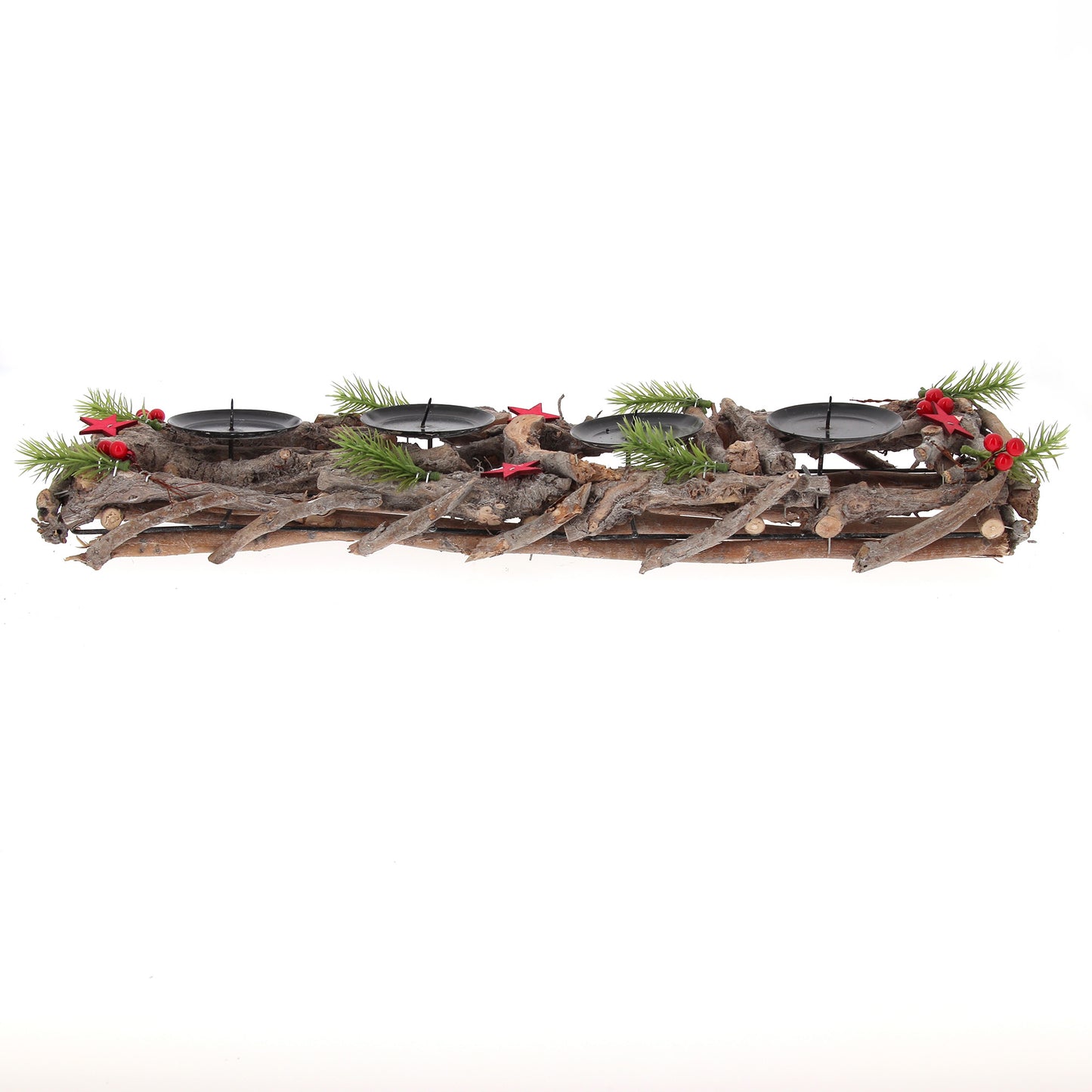 Portacandele in legno decorato. Lunghezza 55 cm
