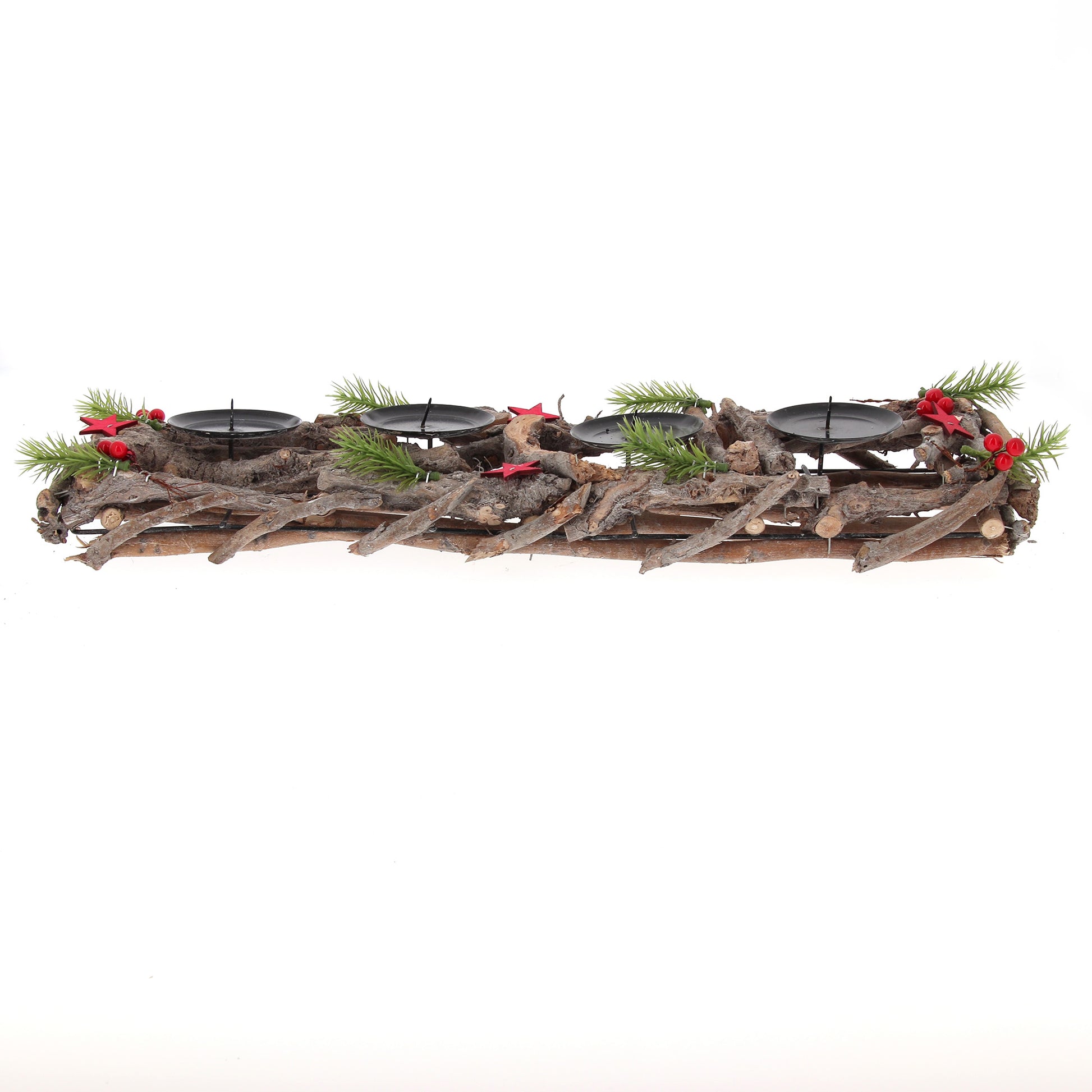Portacandele in legno decorato. Lunghezza 55 cm