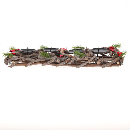 Portacandele in legno decorato. Lunghezza 55 cm