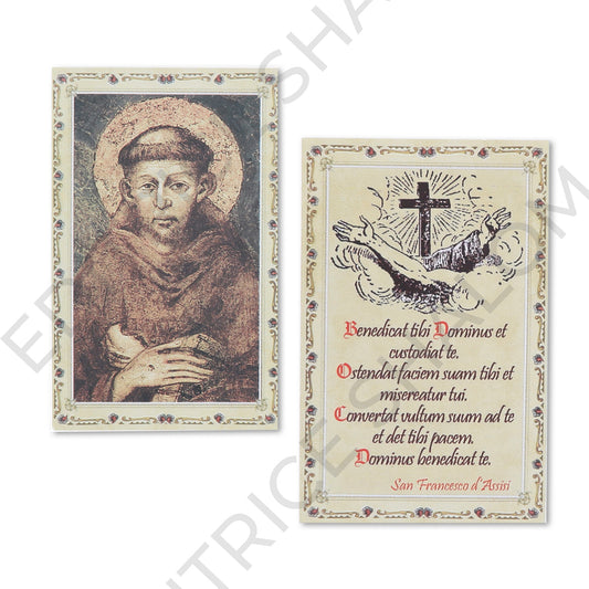 Scapolare in stoffa San Francesco con busta e bigliettino. Dimensioni 3x2,5 cm