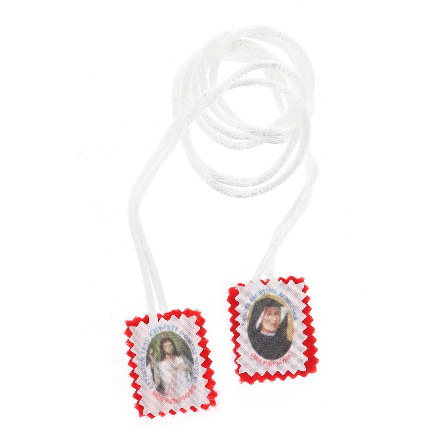 Scapolare in stoffa Gesù Misericordioso / Santa Faustina. Dimensioni 3x2,5 cm.