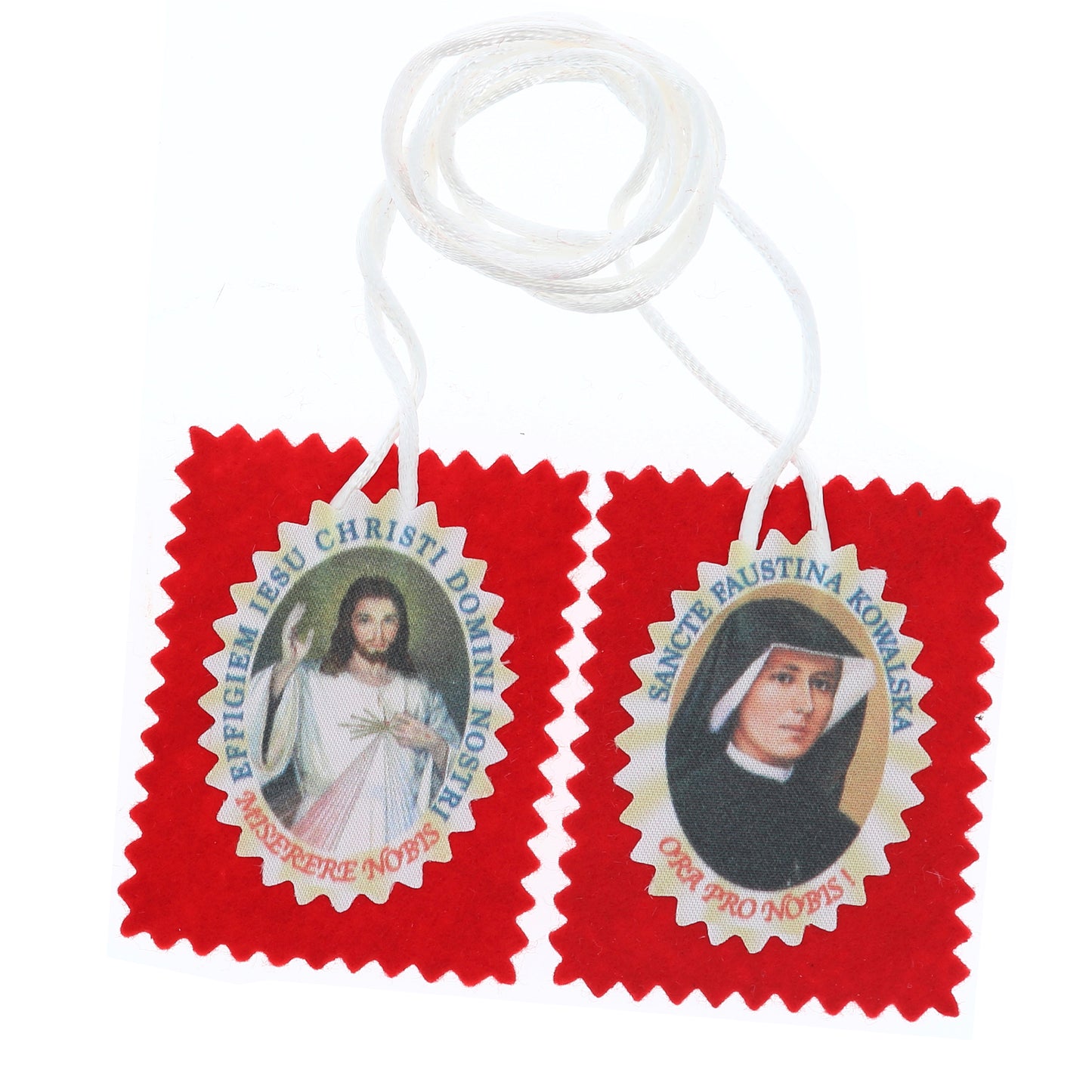 Scapolare in stoffa Gesù Misericordioso / Santa Faustina. Dimensioni 7X5,5 cm.