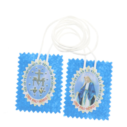 Scapolare in stoffa con Medaglia Miracolosa. Dimensioni 7x5,5 cm