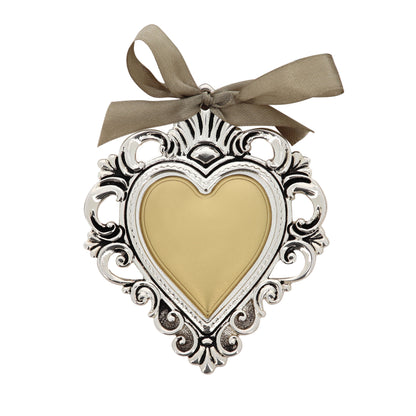 Cuore Votivo moderno in resina - cuore dorato e cornice argentata. Dimensioni 14x17,5 cm