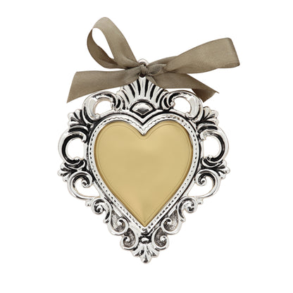 Cuore Votivo moderno in resina - cuore dorato e cornice argentata. Dimensioni 17,5x21,5 cm

