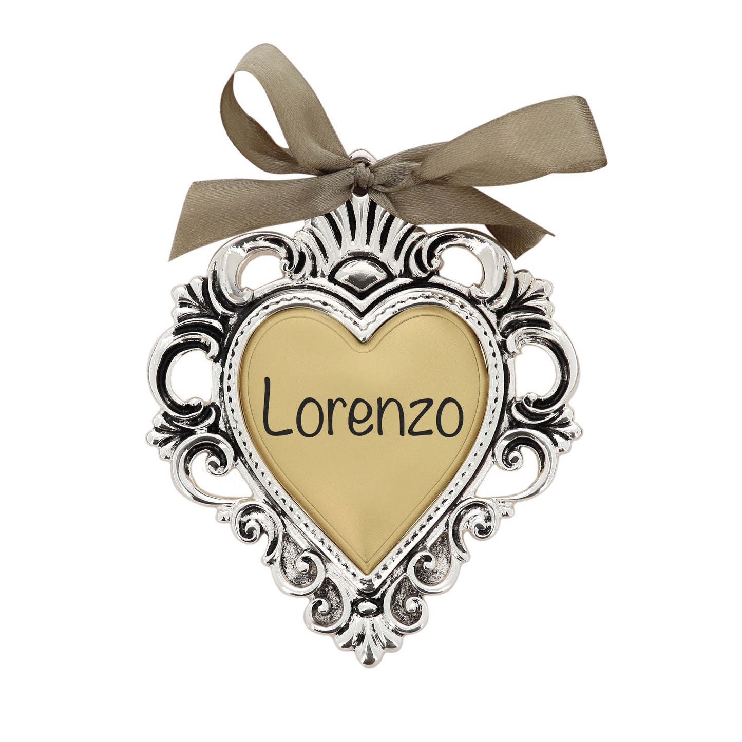 Cuore Votivo moderno in resina - cuore dorato e cornice argentata. Dimensioni 17,5x21,5 cm

