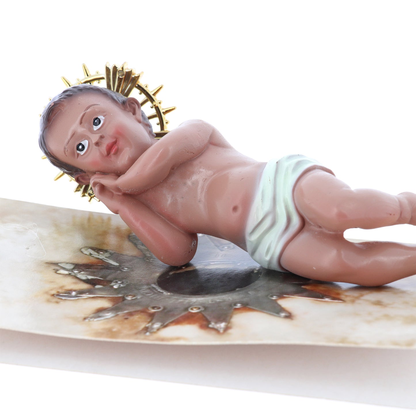 Gesù Bambino di Bethlehem in scatolina con grotta della Natività. Altezza 12 cm