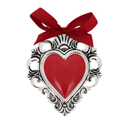 Cuore Votivo moderno in resina - cuore rosso e cornice argentata. Dimensioni 14x17,5 cm
