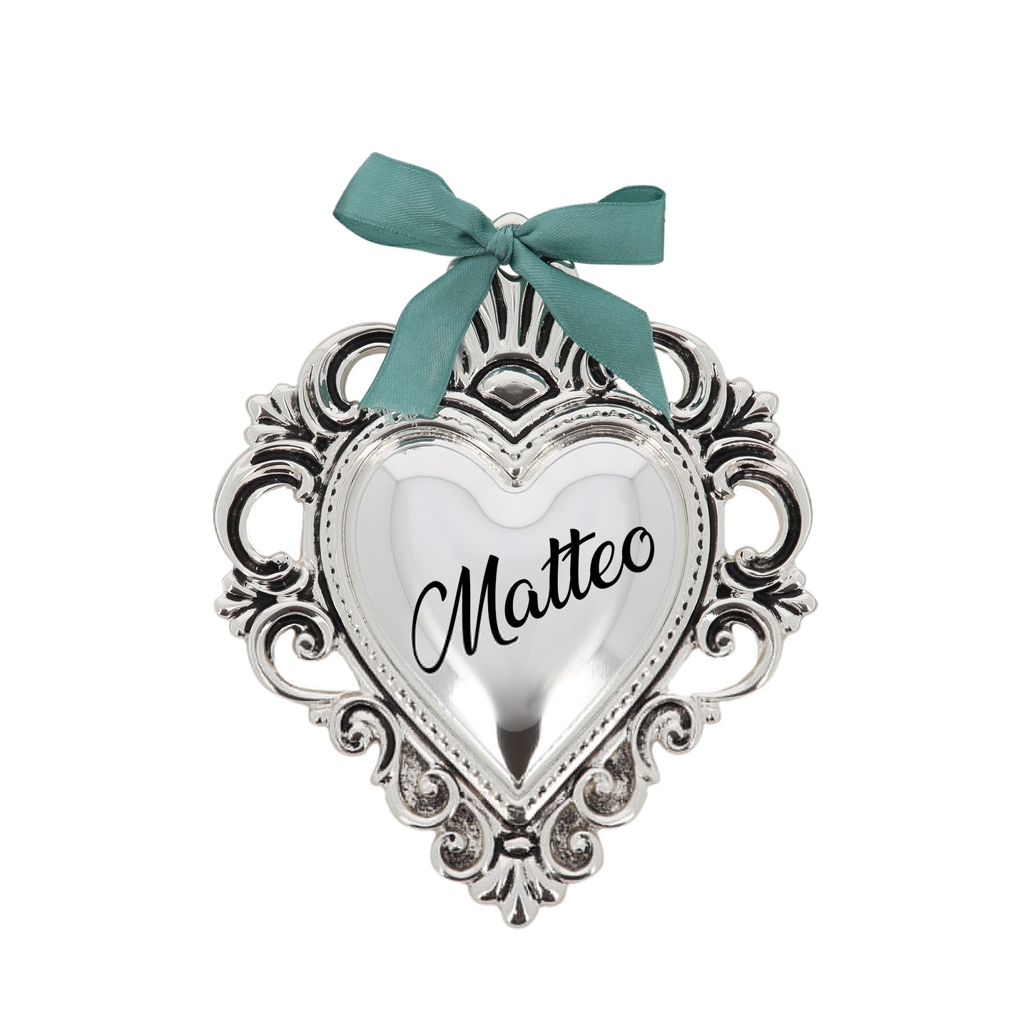 Cuore Votivo moderno in resina argentata. Dimensioni 17,5x21,5 cm