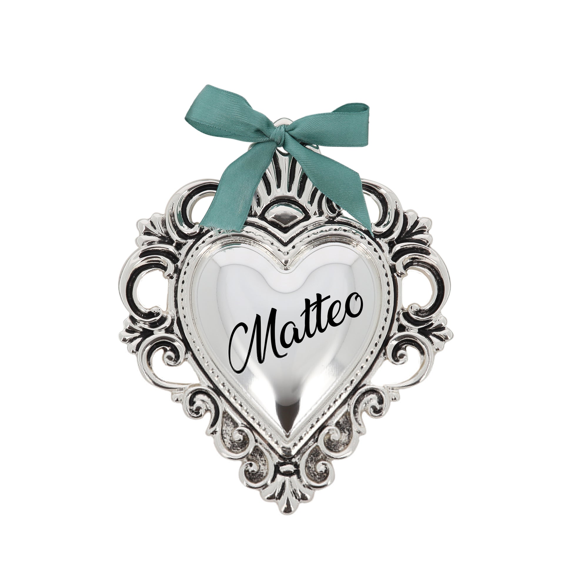 Cuore Votivo moderno in resina argentata. Dimensioni 17,5x21,5 cm