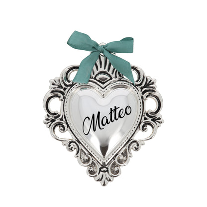 Cuore Votivo moderno in resina argentata. Dimensioni 17,5x21,5 cm