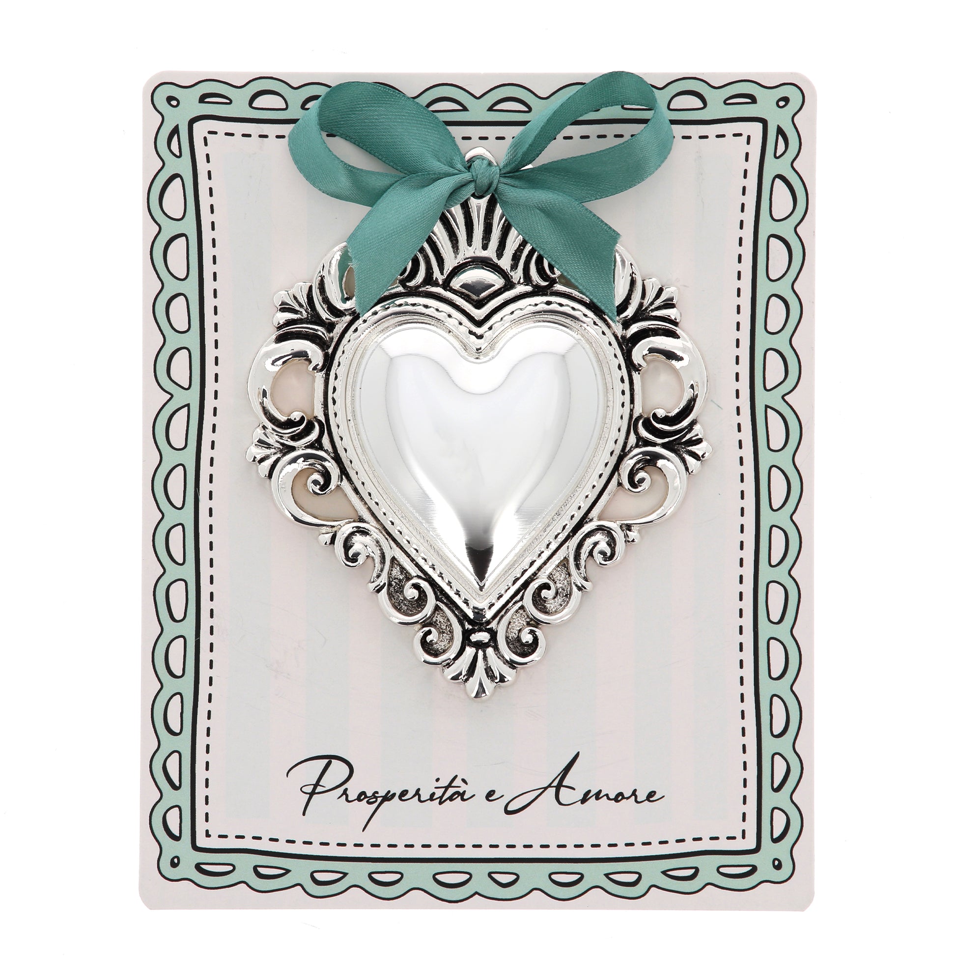 Cuore Votivo in resina argentata. Dimensioni 14x17,5 cm