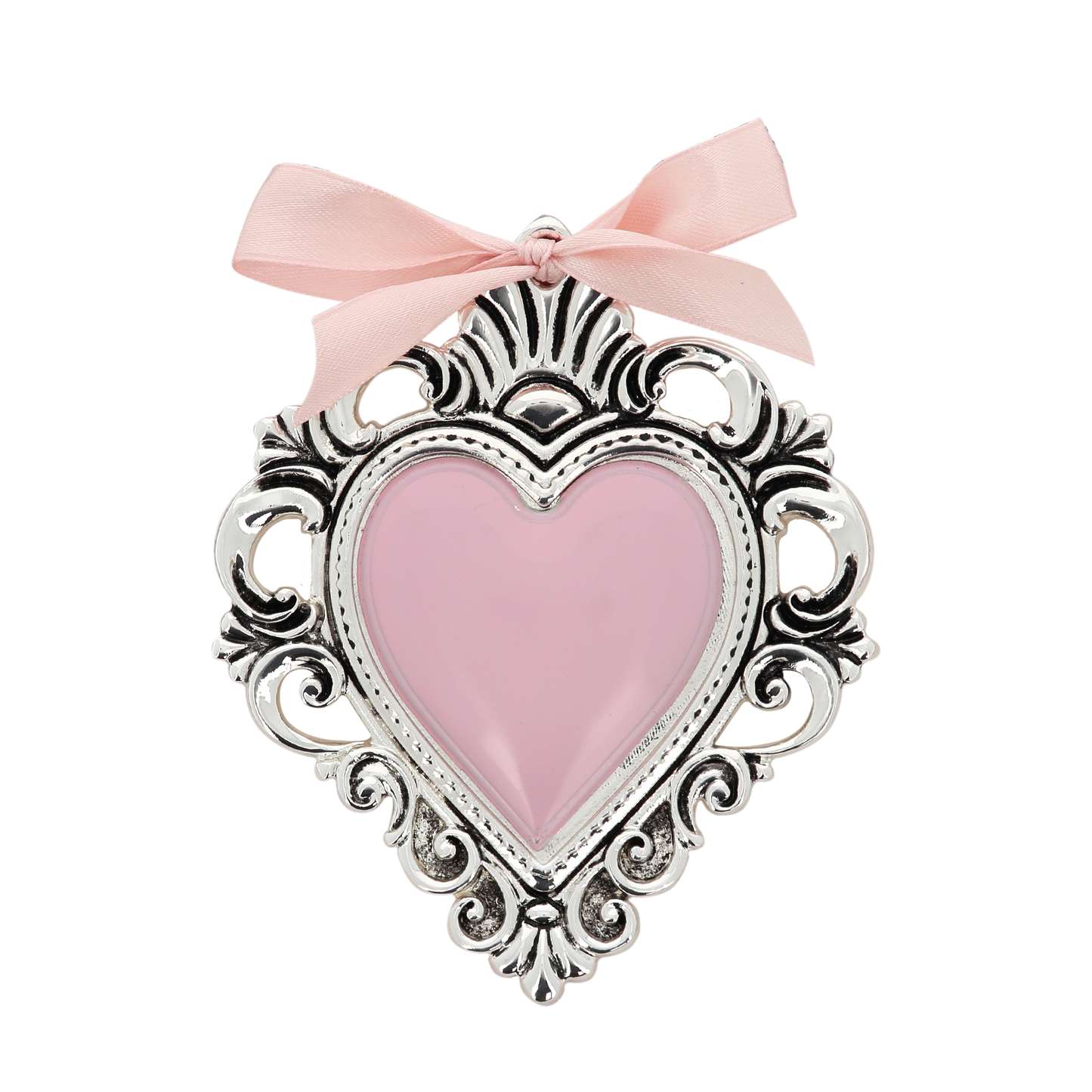 Cuore Votivo moderno in resina - cuore rosa e cornice madreperla. Dimensioni 14X17,5 cm