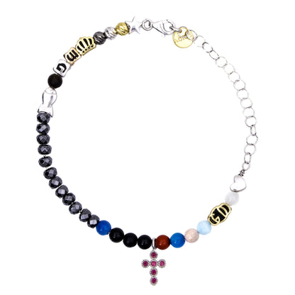 Bracciale Iesus - Vita di Gesù croce con zirconi rubini e pietre 4 mm