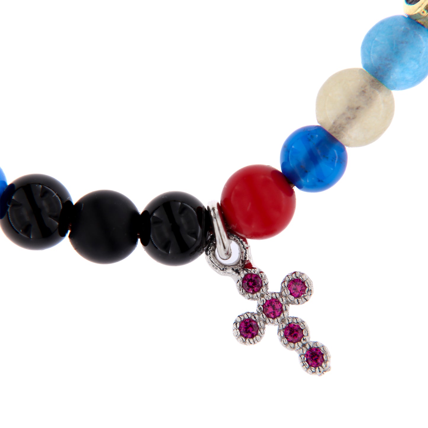 Bracciale Iesus - Vita di Gesù croce con zirconi rubini e pietre 4 mm