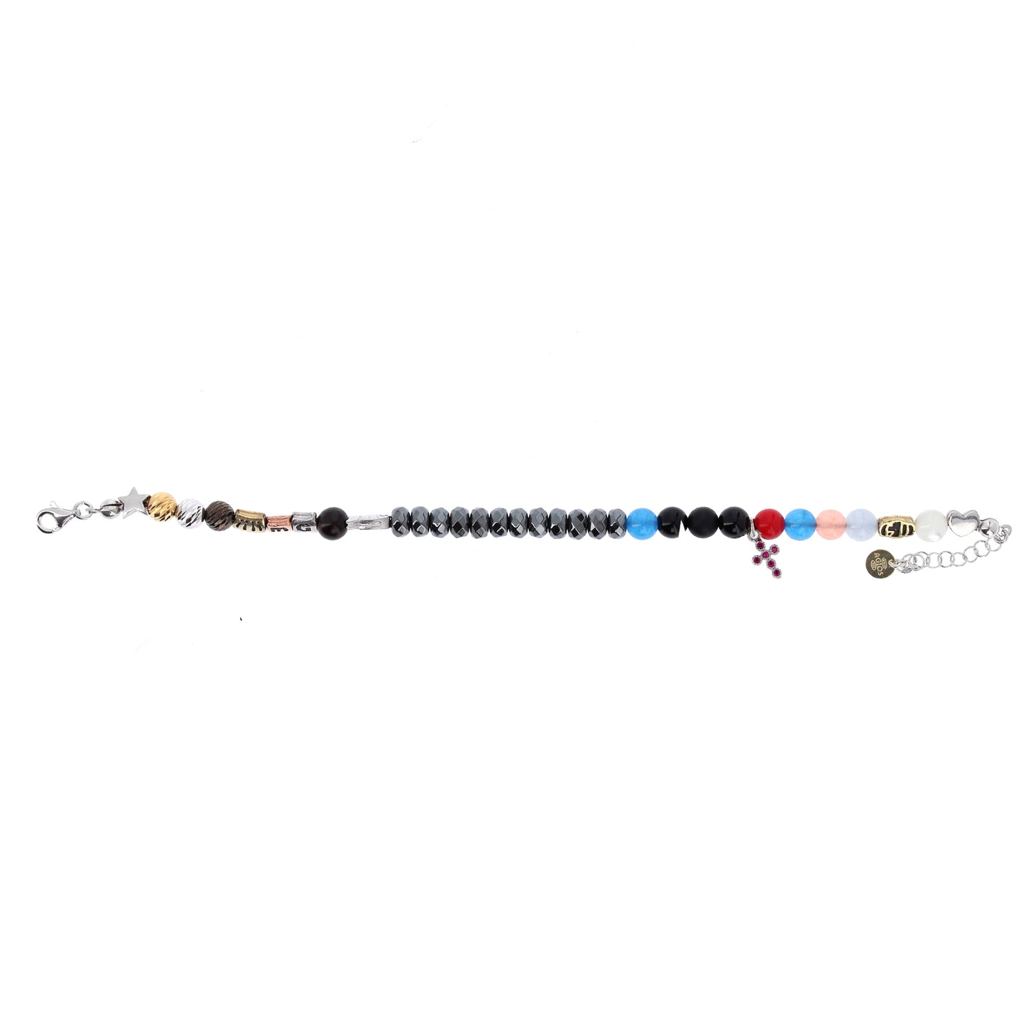 Bracciale Iesus - Vita di Gesù croce con zirconi rubini e pietre 4 mm