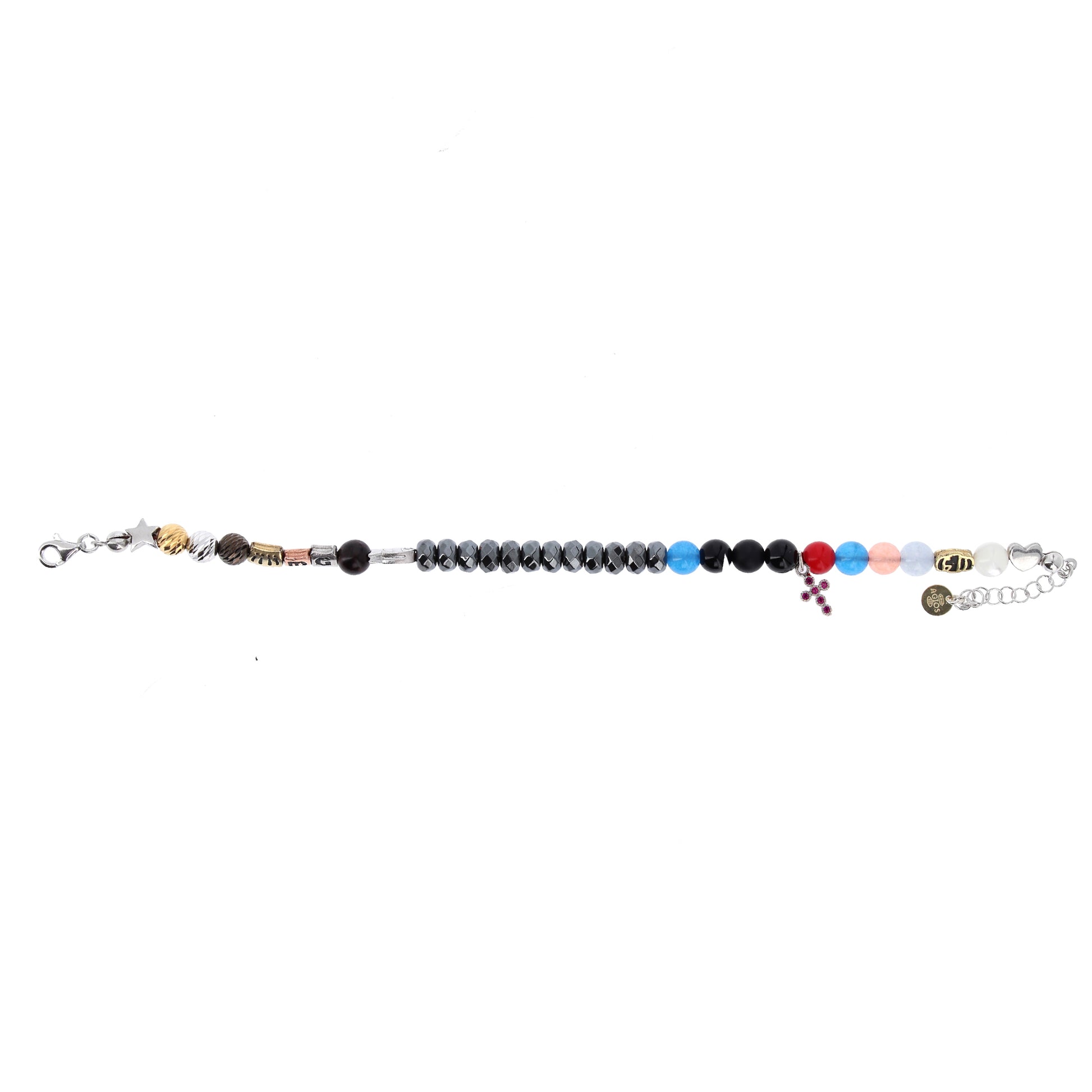 Bracciale Iesus - Vita di Gesù croce con zirconi rubini e pietre 4 mm