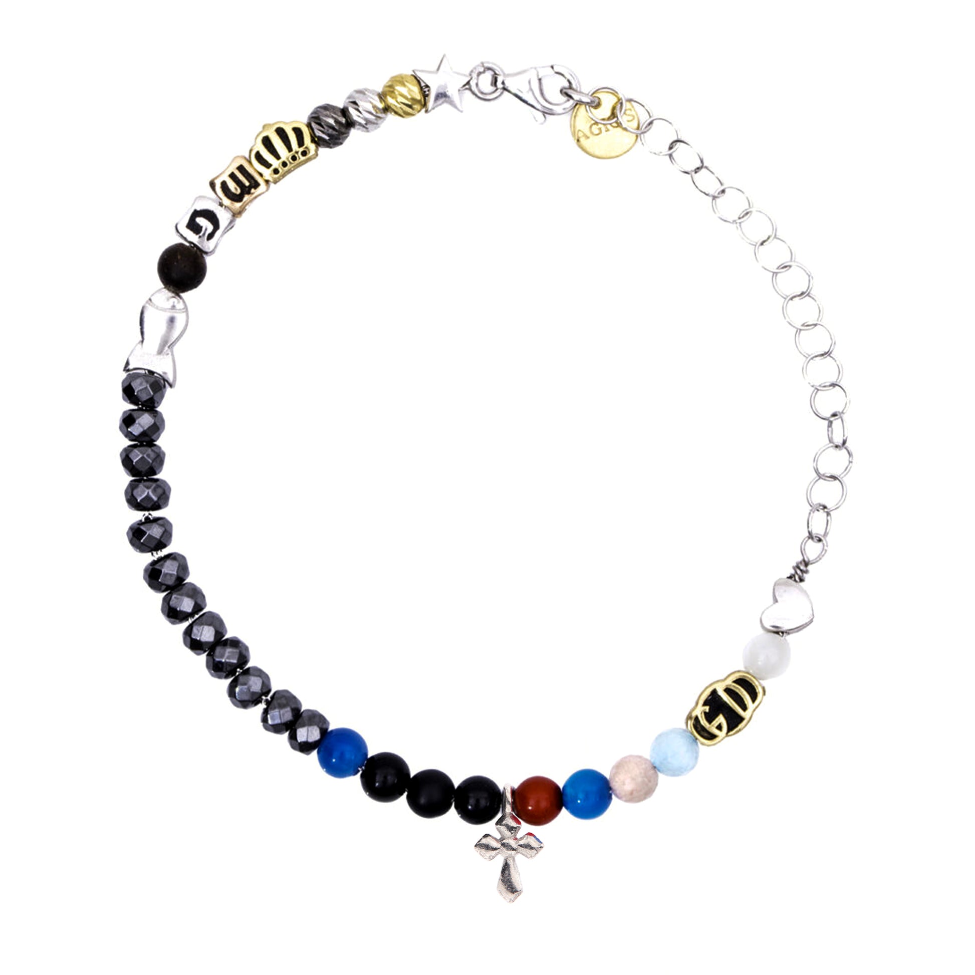 Bracciale Iesus - Vita di Gesù croce argento rodiato e pietre 4 mm