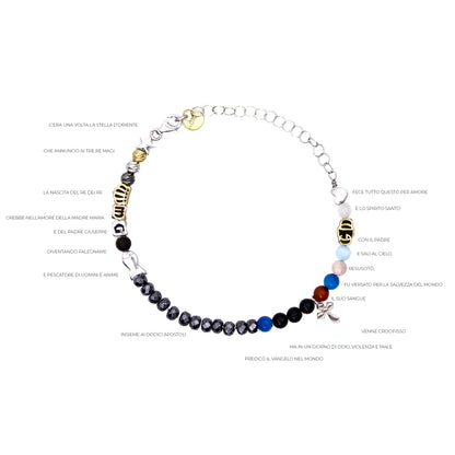 Bracciale Iesus - Vita di Gesù croce argento rodiato e pietre 4 mm