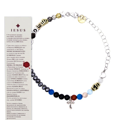 Bracciale Iesus - Vita di Gesù croce argento rodiato e pietre 4 mm