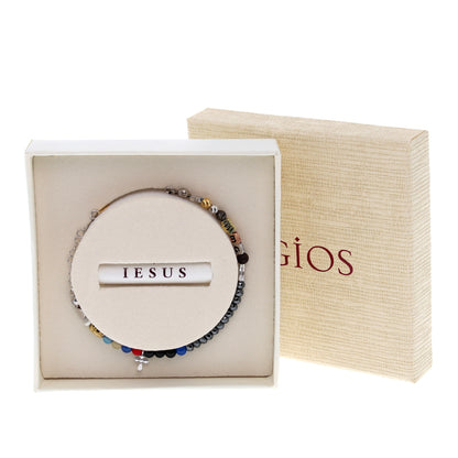 Bracciale Iesus - Vita di Gesù croce argento rodiato e pietre 4 mm