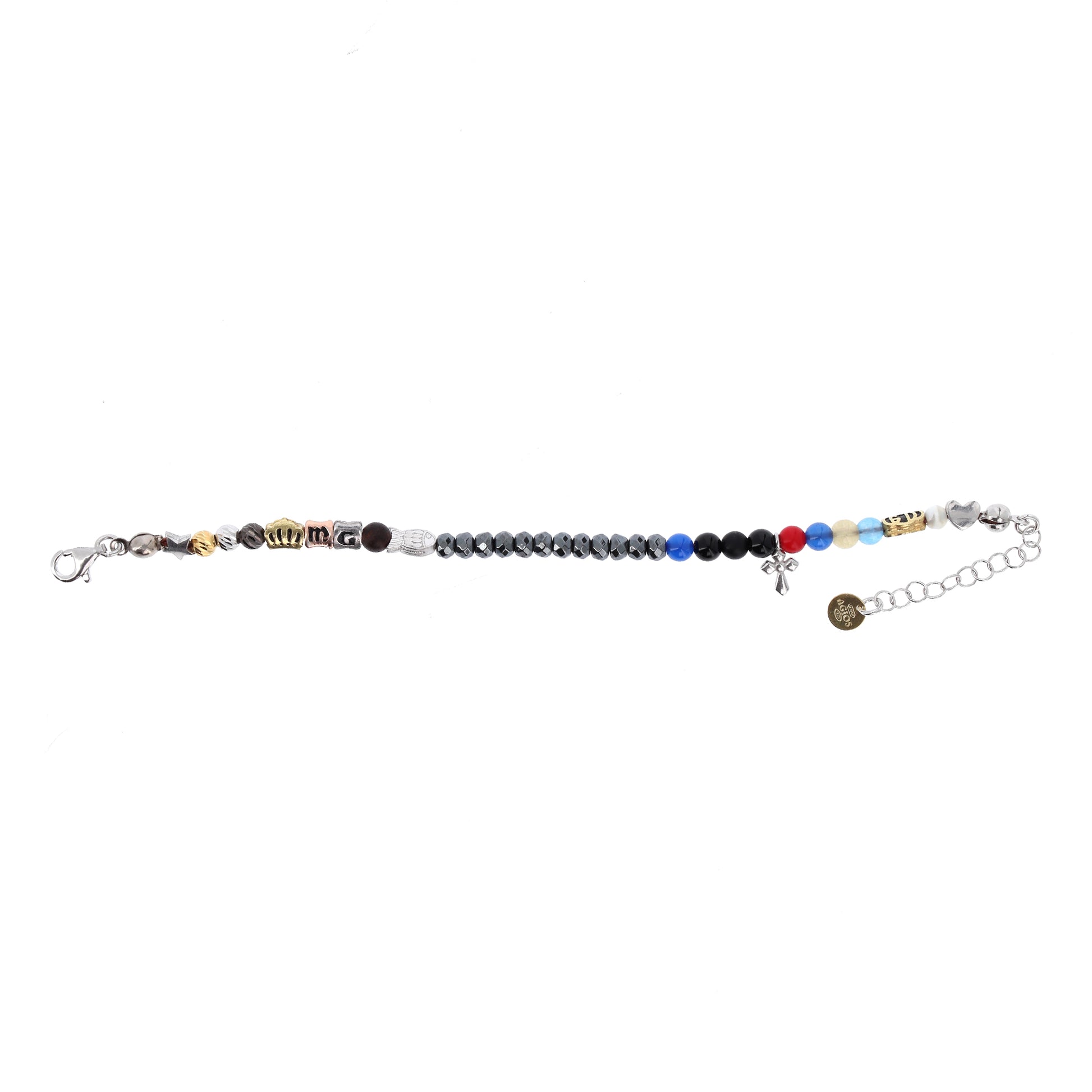 Bracciale Iesus - Vita di Gesù croce argento rodiato e pietre 4 mm