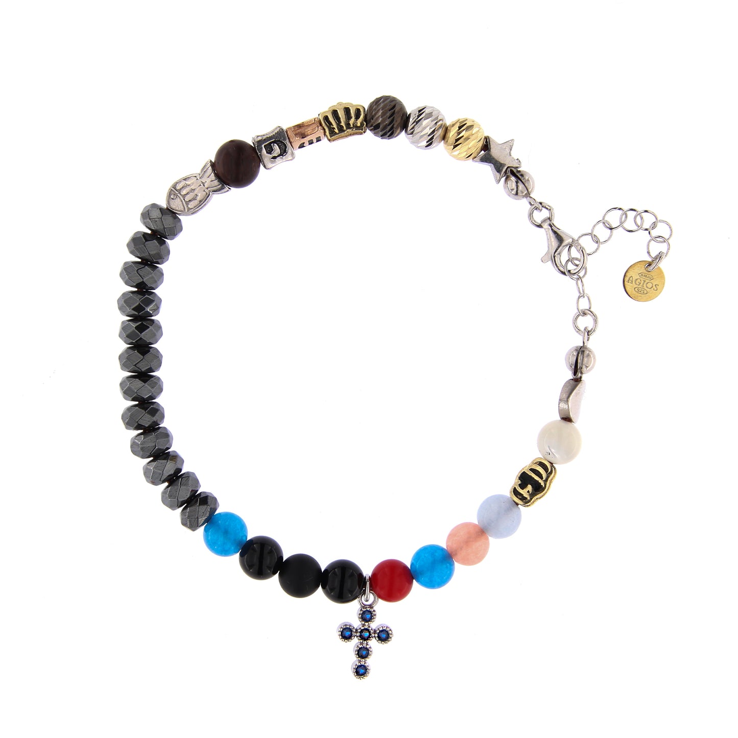 Bracciale Iesus - Vita di Gesù croce con zirconi rubini e pietre 6 mm