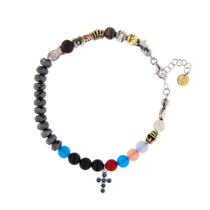 Bracciale Iesus - Vita di Gesù croce con zirconi rubini e pietre 6 mm