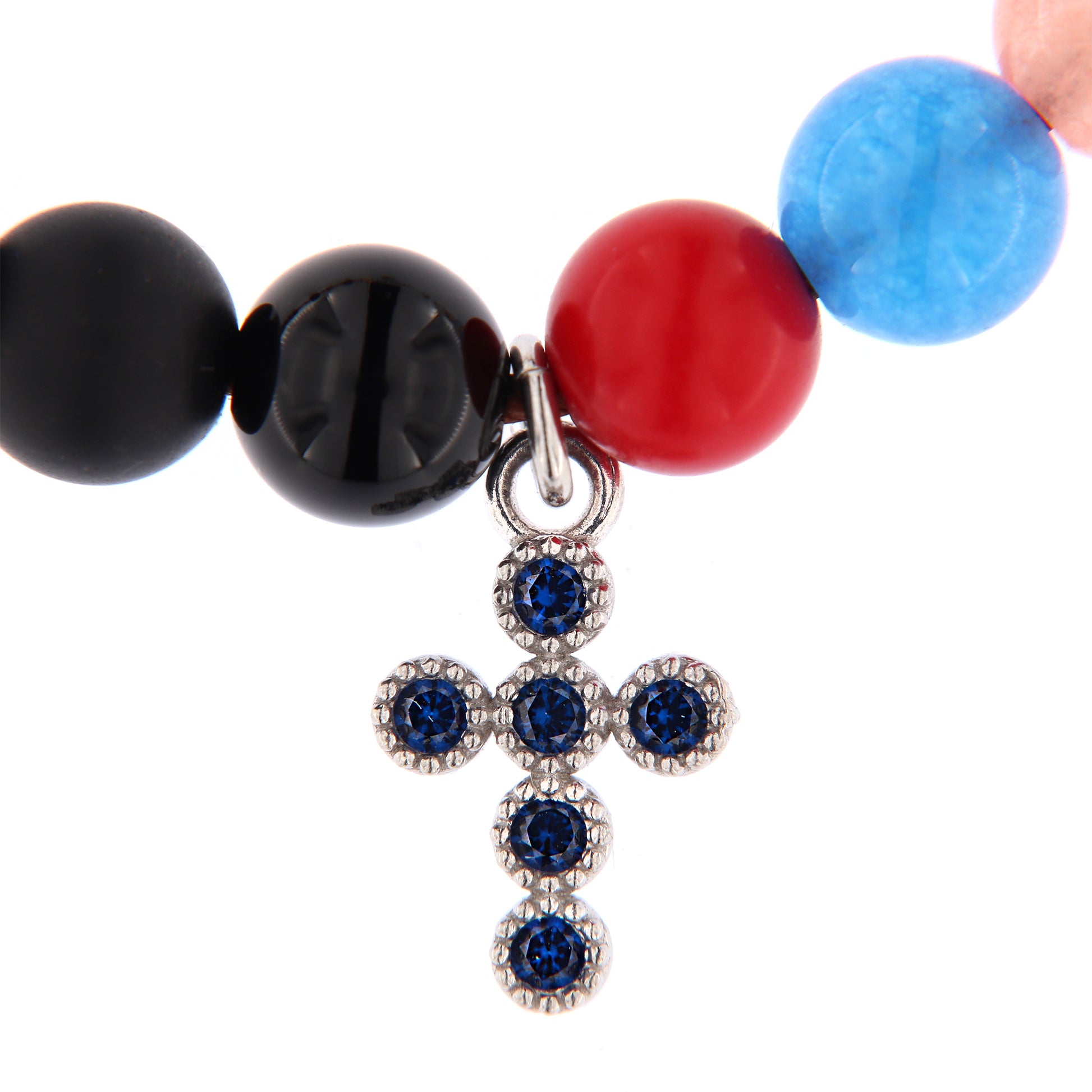 Bracciale Iesus - Vita di Gesù croce con zirconi rubini e pietre 6 mm